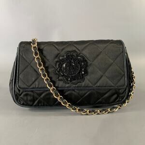 CHANEL Black Quilted Silk Leather Cross Body Handbag